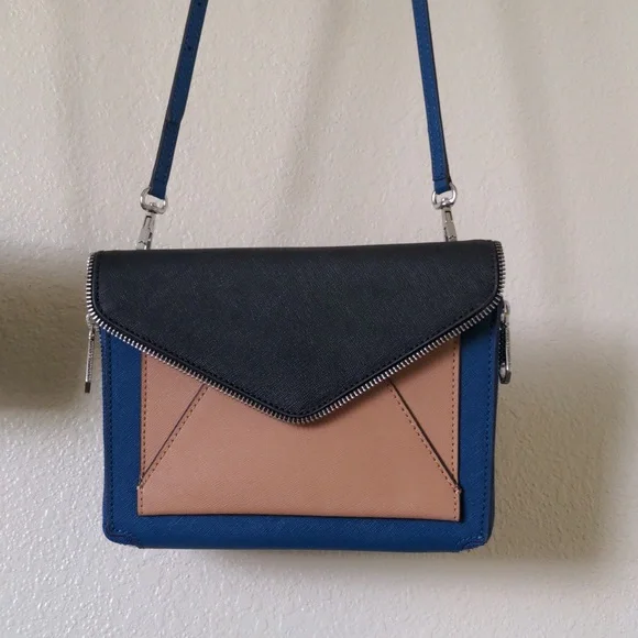 NWOT REBECCA MINKOFF MINI MARLOWE NAVY TAN BLACK CROSSBODY PURSE HANDBAG - Picture 1 of 7